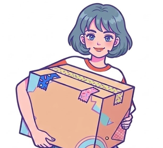 引っ越しを楽しむ女の子のイラスト